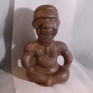 Clay Tribal Statue 1960's Vintage Primitive Sitting Enigma 10 x 6.5 Inches